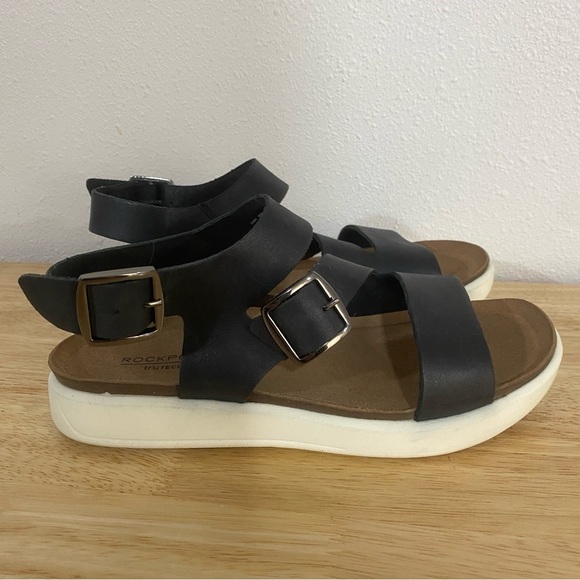 Rockport Asymmetrical Strap Buckle Sandals Kells Bay Black 7 - Picture 1 of 8